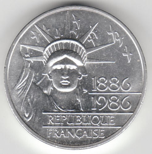 1986 France 100 Franc Piedfort Statue Of Liberty Silver Coin Obverse
