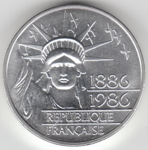 1986 France 100 Franc Piedfort Statue Of Liberty Silver Coin Obverse