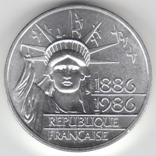 1986 France 100 Franc Piedfort Statue Of Liberty Silver Coin Obverse