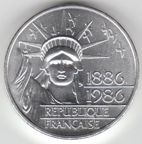 1986 France 100 Franc Piedfort Statue Of Liberty Silver Coin Obverse
