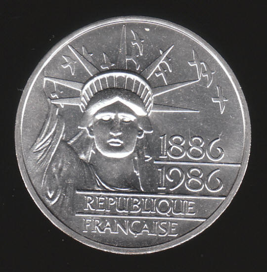 1986 France 100 Franc Piedfort Statue Of Liberty Silver Coin Obverse