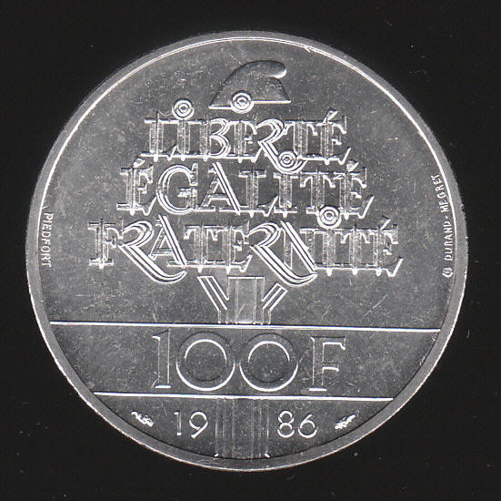 1986 France 100 Franc Piedfort Statue Of Liberty Silver Coin Reverse