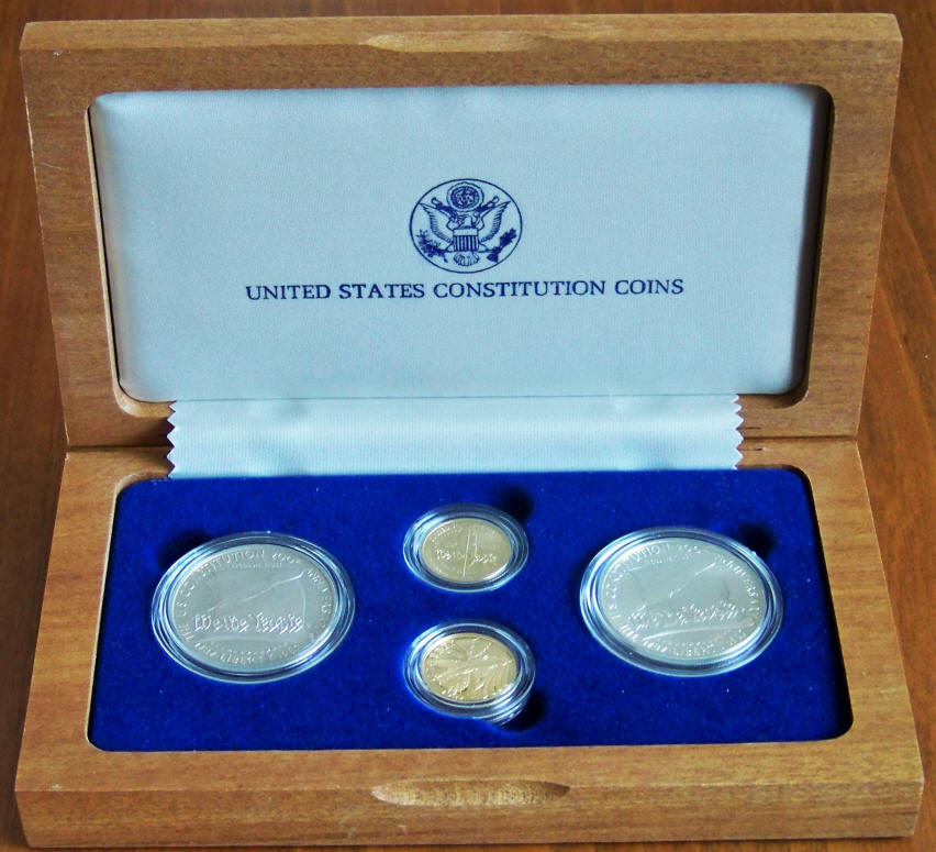 1987 US Constitution Coins Silver Dollar Gold Five Dollar Proof BU Set boxed