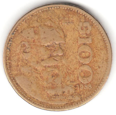 1988 Mexico 100 Pesos Coin reverse