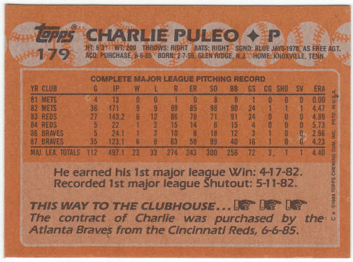 1988 Topps Baseball #179 Charlie Puleo