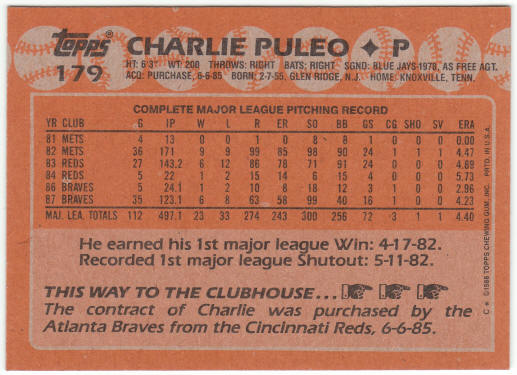 1988 Topps Baseball #179 Charlie Puleo