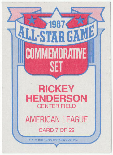 1988 Topps Baseball Glossy All-Stars #7 Rickey Henderson