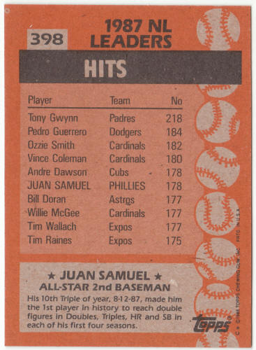 1988 Topps Baseball #398 Juan Samuel AS ERR