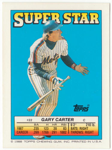 1988 Topps Superstar Card #22 Gary Carter