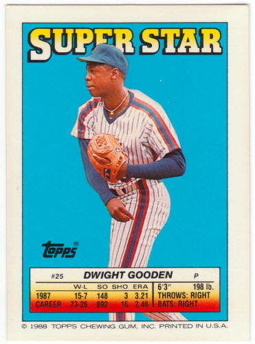 1988 Topps Superstar Card #25 Dwight Gooden