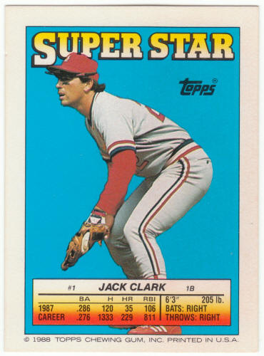1988 Topps Superstar Card #1 Jack Clark