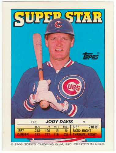 1988 Topps Superstar Card #23 Jody Davis