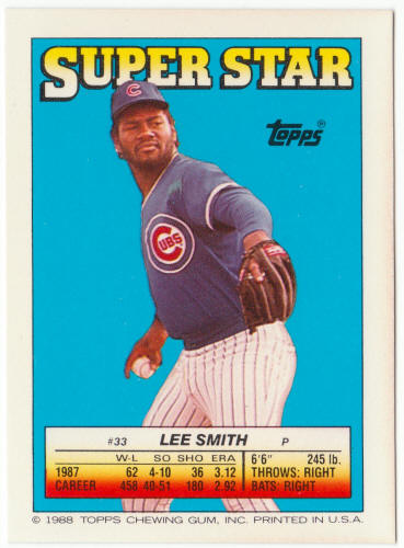 1988 Topps Baseball Superstar Card #33 Lee Smith