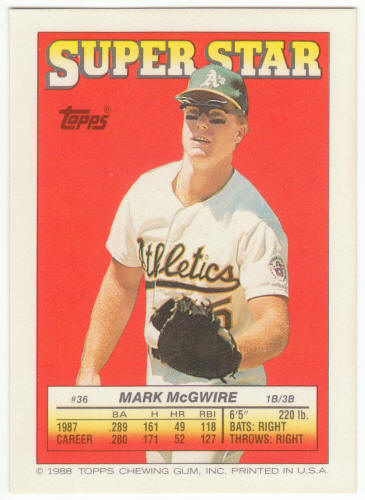 1988 Topps Superstar Card #36 Mark McGwire