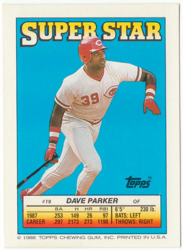 1988 Topps Superstar Card #19 Dave Parker