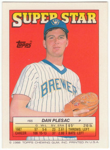 1988 Topps Superstar Card #65 Dan Plesac