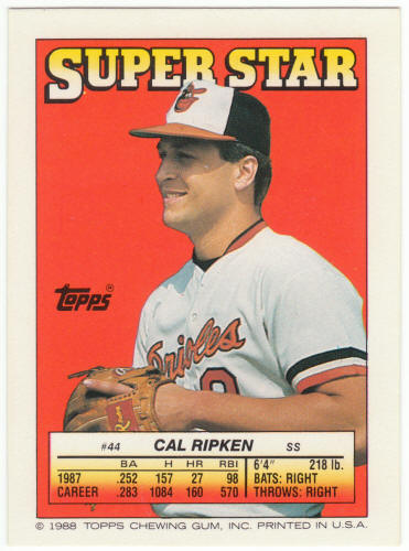1988 Topps Superstar Card #44 Cal Ripken Jr