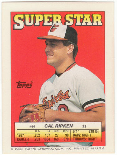 1988 Topps Superstar Card #44 Cal Ripken Jr