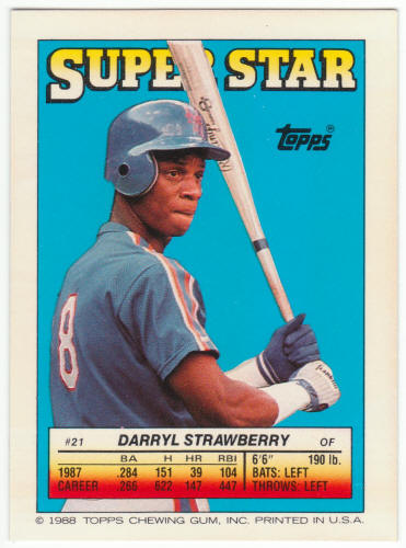 1988 Topps Superstar Card #21 Darryl Strawberry