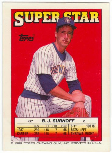1988 Topps Superstar Card #57 B. J. Surhoff
