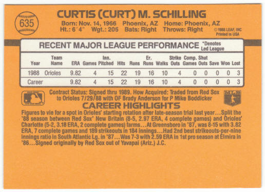 1989 Donruss Baseball #635 Curt Schilling Rookie Card Type C