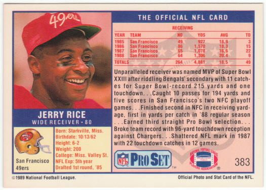 1989 Pro Set Football #383 Jerry Rice