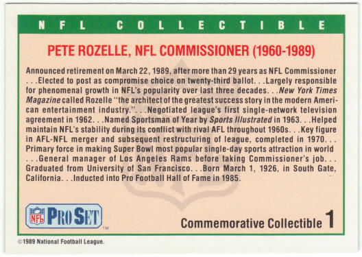 1989 Pro Set Football #CC1 Pete Rozelle