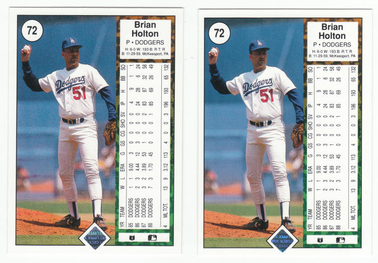 1989 Upper Deck #72 Brian Holton Error Corrected Cards back