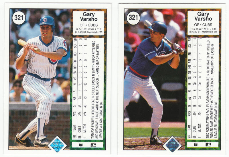 1989 Upper Deck #321 Gary Varsho Rookie Card Error Correct