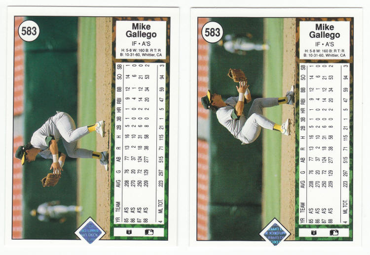 1989 Upper Deck #583 Mike Gallego Error Corrected Cards back