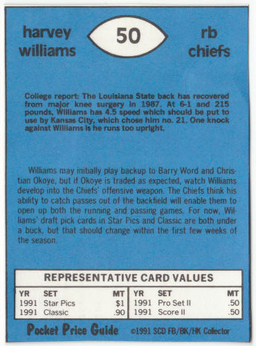 1990-91 SCD #50 Harvey Williams Pocket Price Guide Card