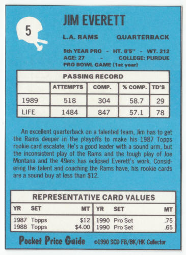 1990-91 SCD #5 Jim Everett Pocket Price Guide Card
