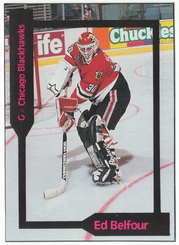 1990-91 SCD #41 Ed Belfour Pocket Price Guide Card front
