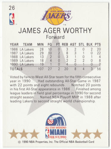 1990-91 Hoops Basketball #26 James Worthy All Star