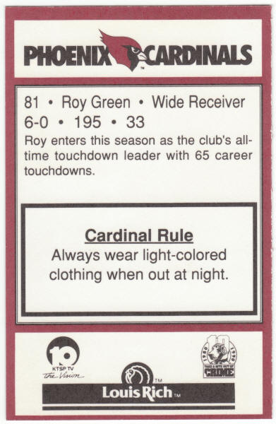 1990 Louis Rich Police Phoenix Cardinals Roy Green