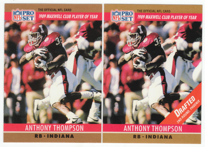 1990 Pro Set Anthony Thompson 22A 22B Rookie Card ERR COR