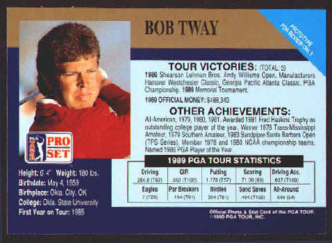 1990 Pro Set Golf Bob Tway Prototype II Rookie Card Back