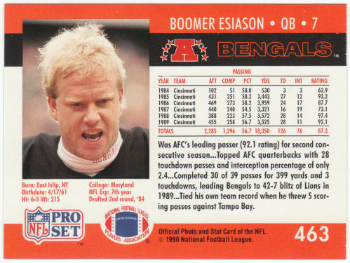 1990 Pro Set Football #463 Boomer Esiason Error
