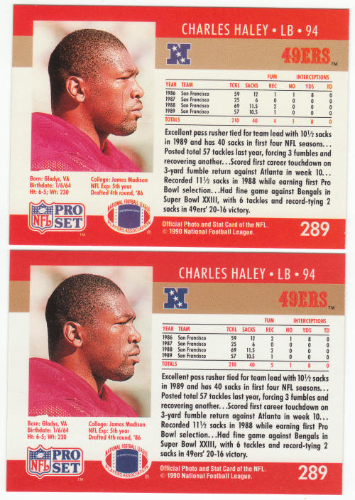 1990 Pro Set Charles Haley 289A 289B