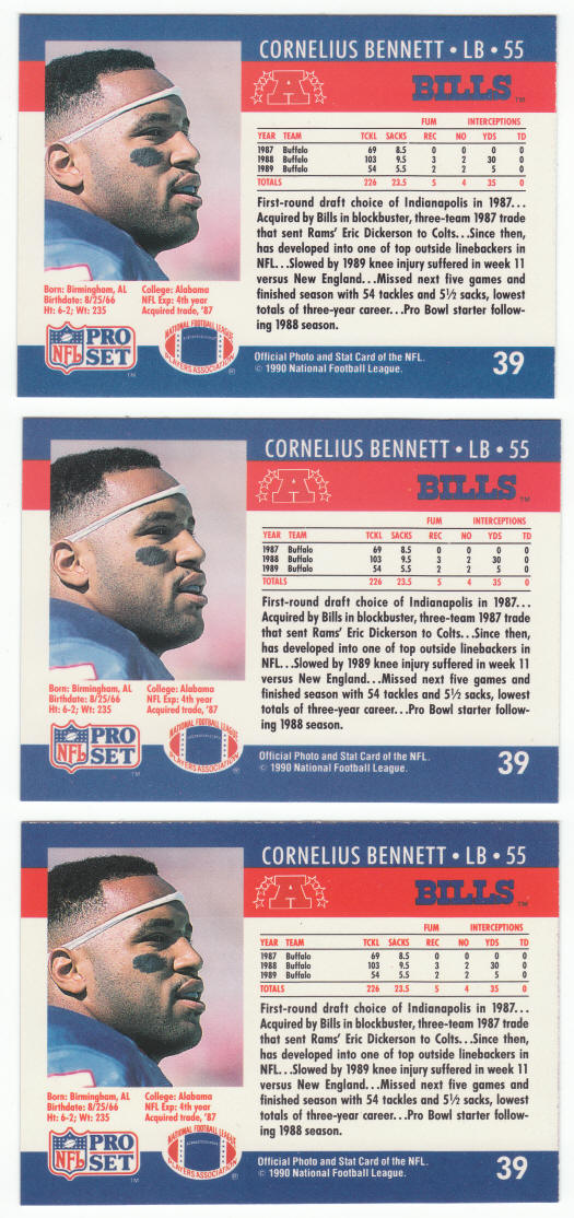 1990 Pro Set #39 Cornelius Bennett backs