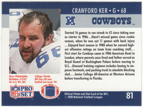 1990 Pro Set #81 Crawford Ker Rookie Card COR