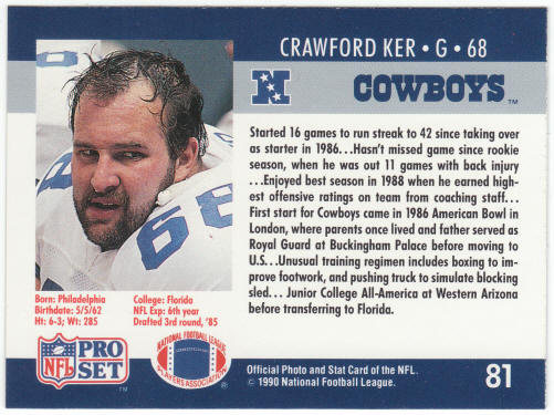 1990 Pro Set #81 Crawford Ker Rookie Card VAR