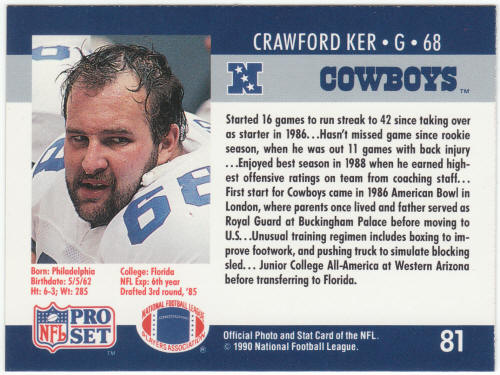 1990 Pro Set #81 Crawford Ker Rookie Card VAR