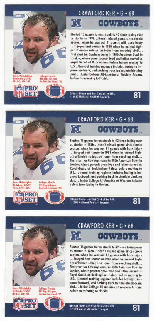 1990 Pro Set #81 Crawford Ker Rookie Cards VAR COR