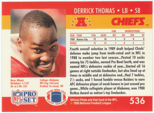 1990 Pro Set Football #536B Derrick Thomas COR