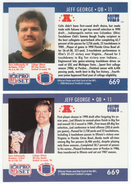 1990 Pro Set Jeff George 669 Rookie Card backs