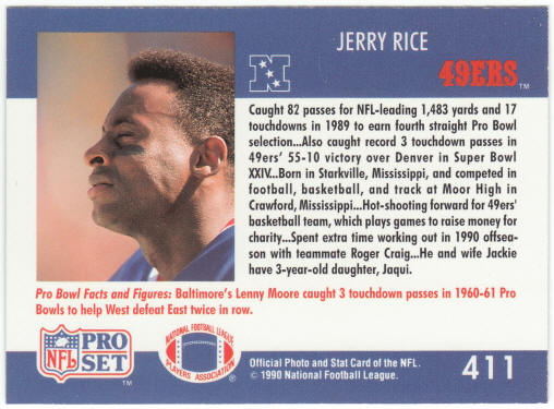 1990 Pro Set Football #411 Jerry Rice Pro Bowl