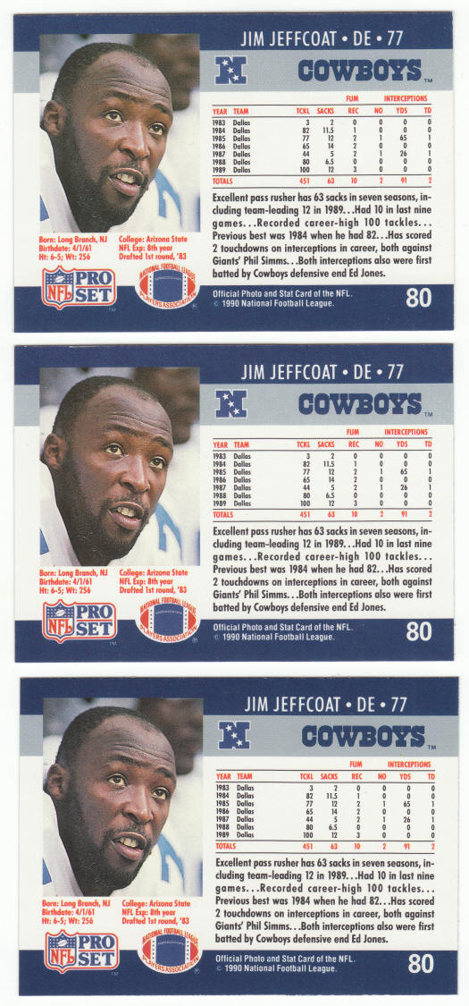 1990 Pro Set #80 Jim Jeffcoat Football Cards