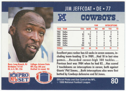 1990 Pro Set Football #80 Jim Jeffcoat correct
