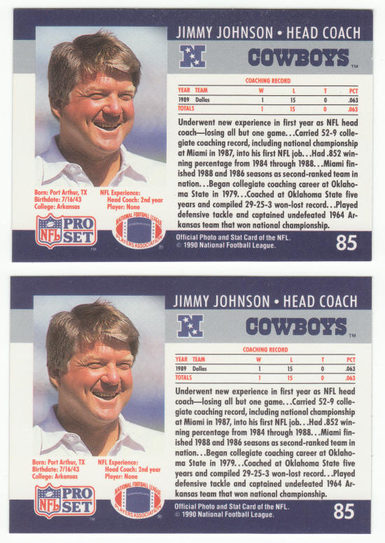 1990 Pro Set #85 Jimmy Johnson Football Cards